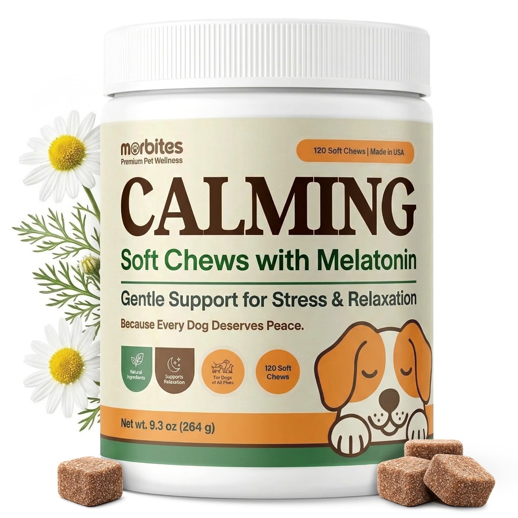 Calming Soft Chews for Dogs with Melatonin & L-Theanine – Daily Emotional Wellness Support – 120 Count