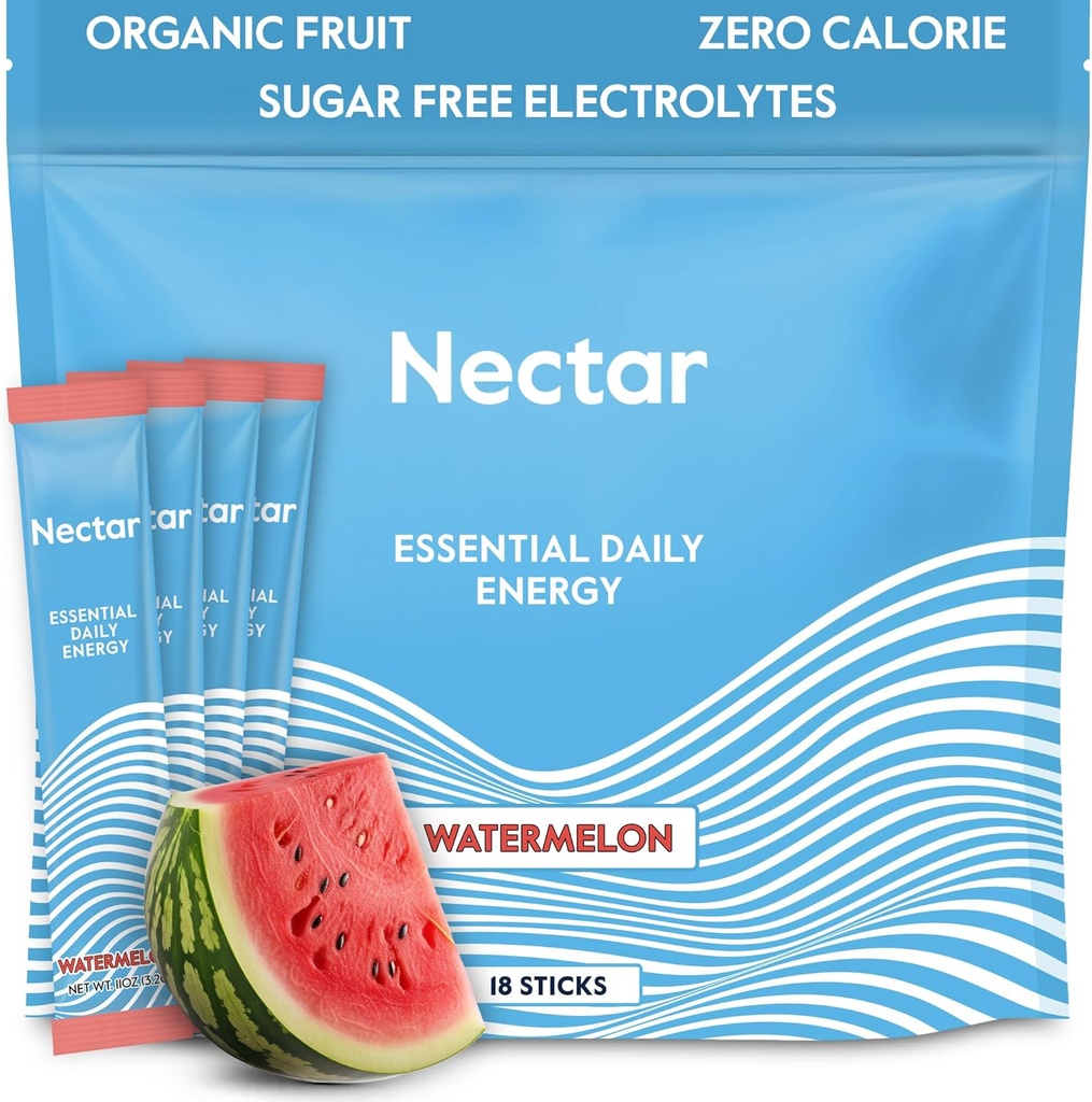 Nectar Enerji ATM - Organik Caffeine, B12 & Electrolytes - Sugar Free & Zero Calorie - Sağlıklı Kahve, Enerji İçilir & Soda Alternatif - Hydration & Energy Supplement (Watermelon 18 Packets)