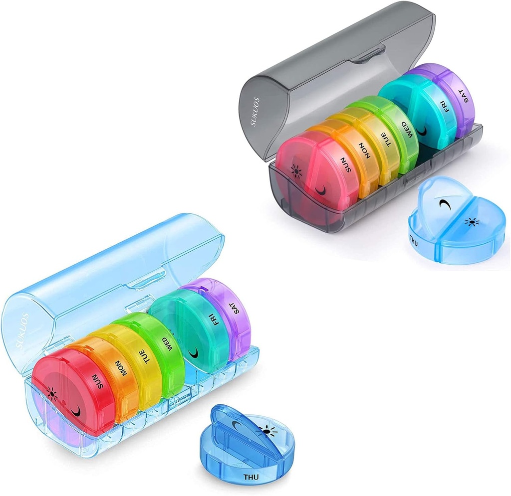 2 Pack Weekly Pill Organizer 7 Day 2 Times a Day, Sukuos Büyük Günlük Pill Cases for Pills/Vitamin/Fish Oil /Supplements