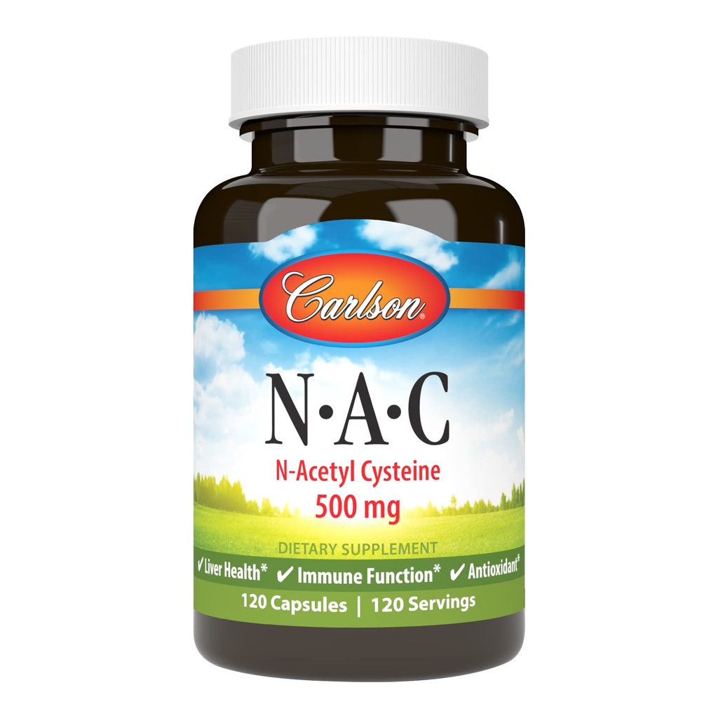 Carlson - NAC, N-Acetyl Cysteine, 500 mg, Liver Health, Immune Function, Antioksi, 120 Vegetarian Capsules