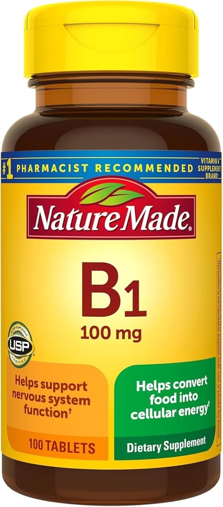 Doğa B1 100 mg, Enerji Metabolism Desteği için Diyetsel Supplement, 100 Tablet, 100 Gün Supply.