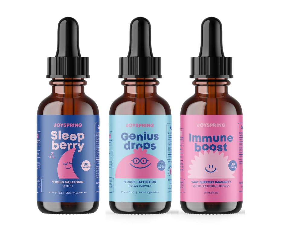Elderberry, Echinacea, Orange Peel & Grape Root, SleepBerry Melatonin for Kids With Elderberry Genius Drops Brain Supplement for Kids için Çocuk Için Beyin Tamamını Düşüyor