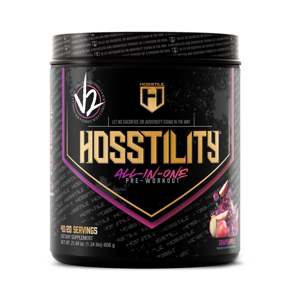 HOSSTILE Hossttitude V2 Pre Workout, All-in-One Pre Workout Toz for Men and Women, Advanced Muscle Pump, Art, Boost Strength, Sharpen Focus, Grape Apple, 40 Hizmetler
