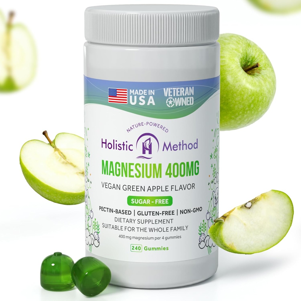 Magnezyum Citrate Gummies - Sugar-Free, Vegan and Non-GMO for Better Sleep and Relaxation - No Sugar Alkol - Magnezyum Supplement for Yetişkinler, Gençler ve Çocuklar - Yeşil Apple - 240 Chews