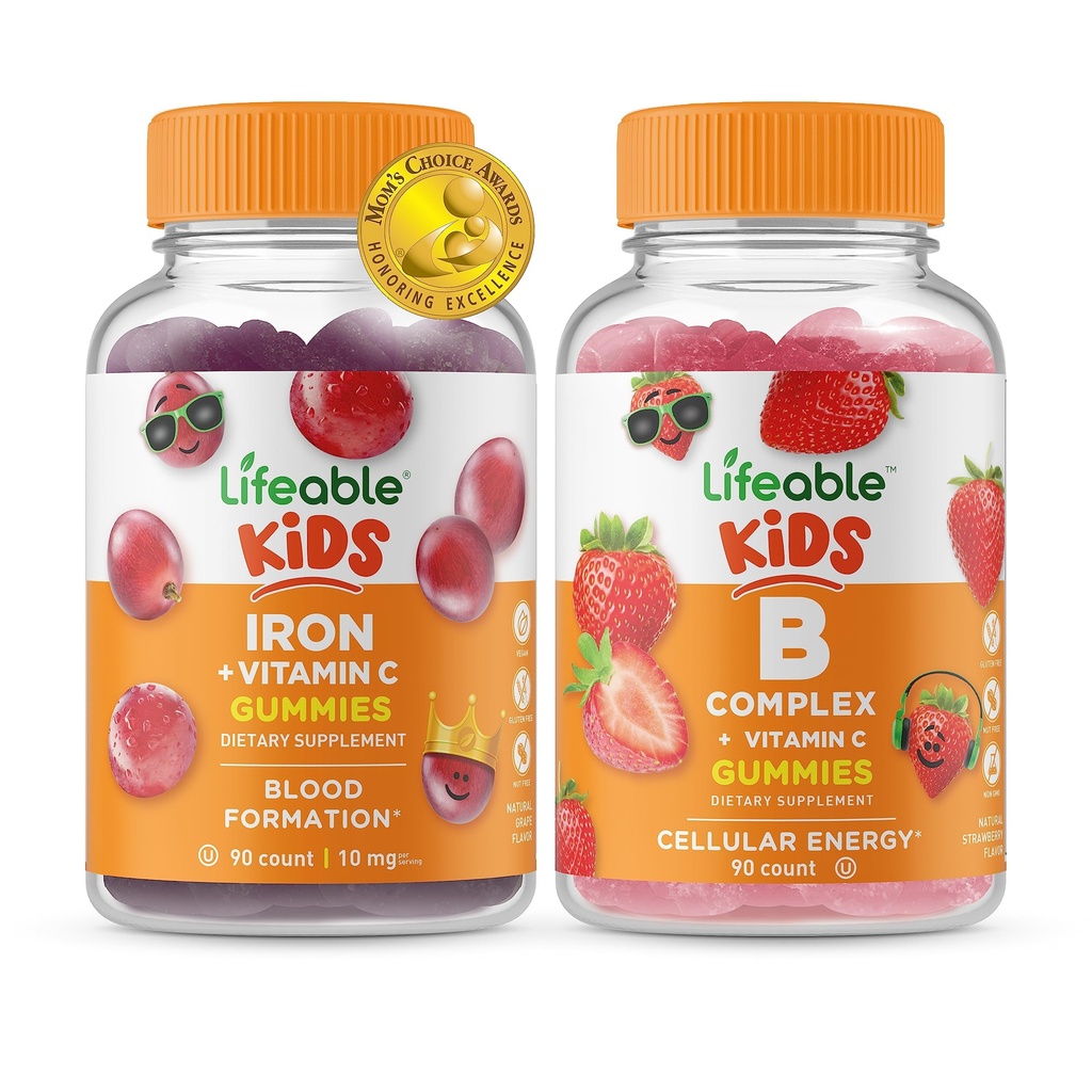 Lifeable Iron & Vitamin C Kids + B Complex Kids, Gummies Sche - Great Tasting, Vitamin Supplement, Gluten Free, GMO Free, Chewable Gummy