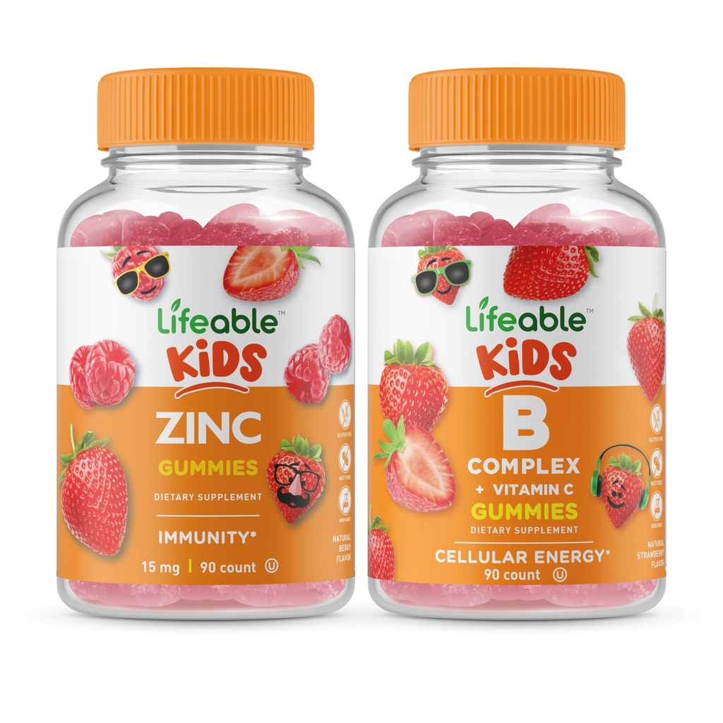 Lifeable çinko Kids + B Complex Kids, Gummies Sche - Great Tasting, Vitamin Supplement, Gluten Free, GMO Free, Chewable Gummy Gummy
