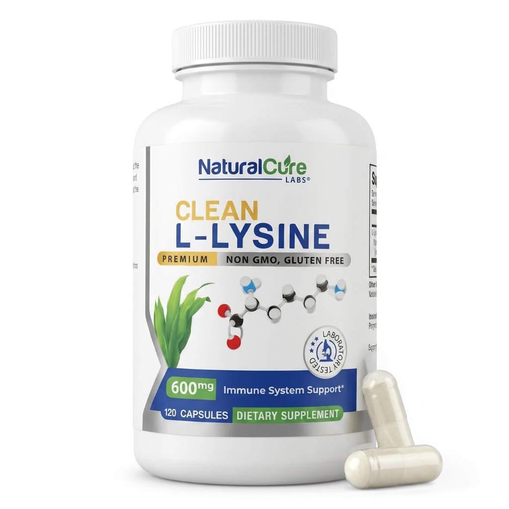 Doğal Cure Laboratuvarları Temiz L-Lysine 600 mg, 120 Capsules | Vegan, Non-GMO, & Gluten Free
