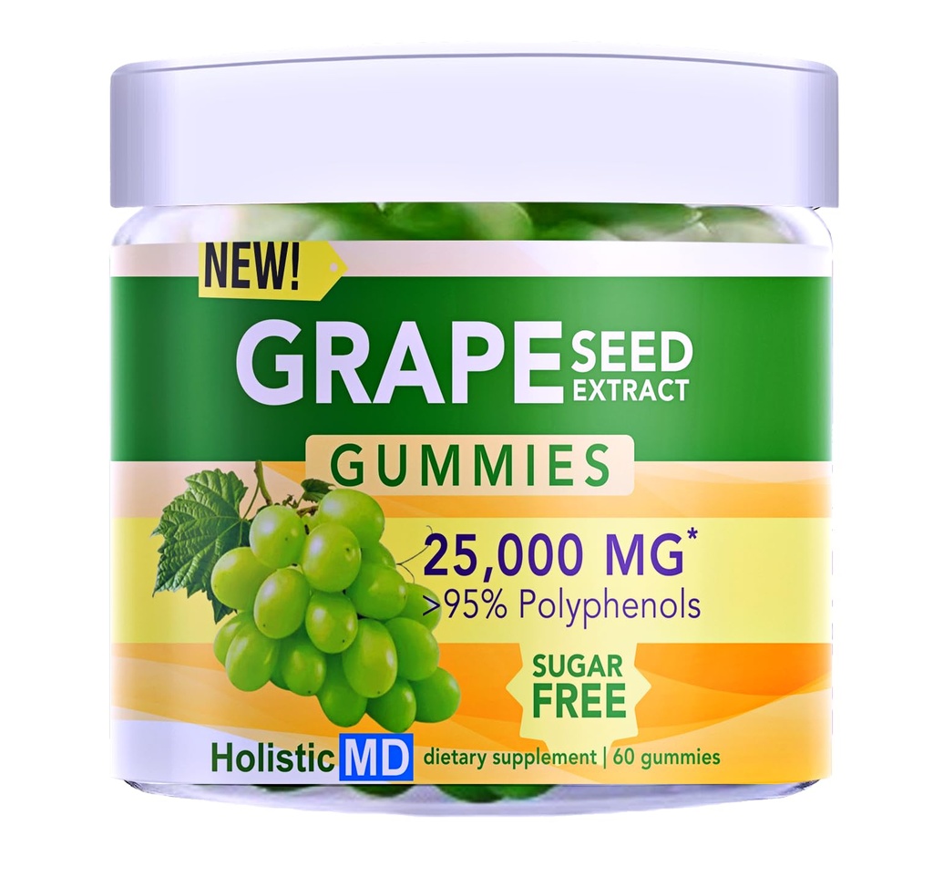 Grape Tohumu Gummies | Grape Tohum Yağı 25.000 50x Orijinal | >% 95 Polyols | #1 Grape Tohumları ABD'de | Sugar Free Vegan | Grape Flavor 60 ct