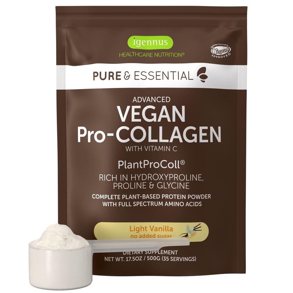 Igennus Advanced Vegan Vanilla Collagen Peptide Toz, Glycine, Proline & Hydroxyproline & Copha C, Non GMO, Vegetarian Plant Based Collagen Toz (28), 35 Hizmetler
