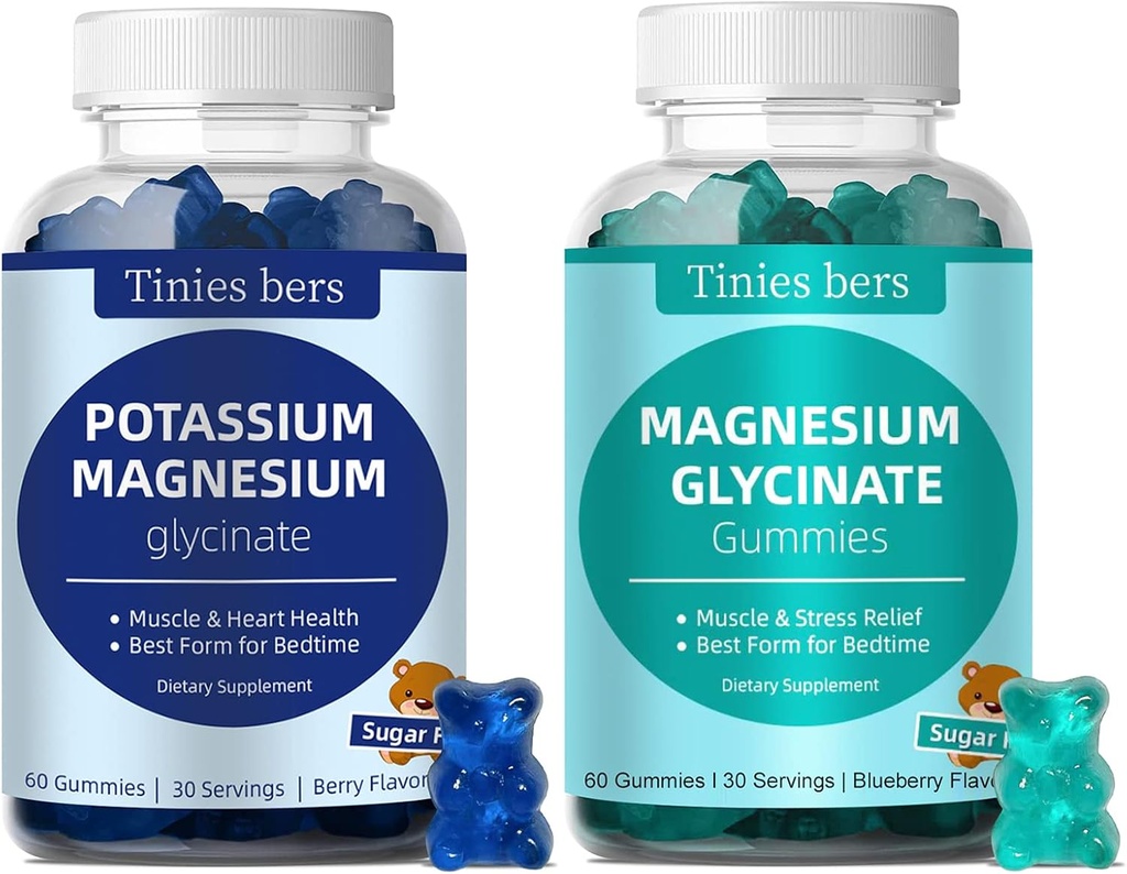 Potassium Gummies and Magnesium Glycinate Gummies 500mg Sugar Free for Adults and Kids, Vegan, Pectin, Non-GMO, Gluten Free