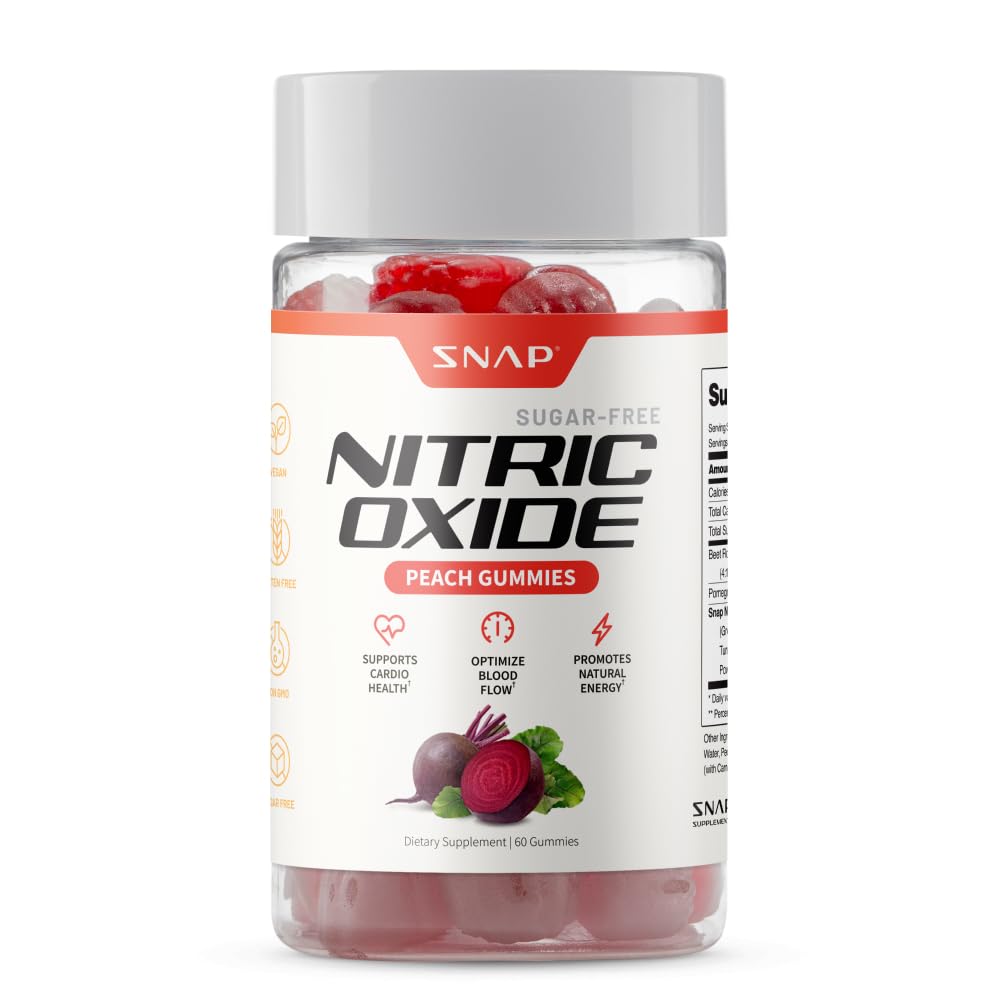 Snap Supplements Beet Root Gummies, Nitric Oksit Supplement with Organic Beets, Vitamins, Pomegranate ve Antioksis for Energy, Circulation Support, 60 Sugar Free Gummies, Peach