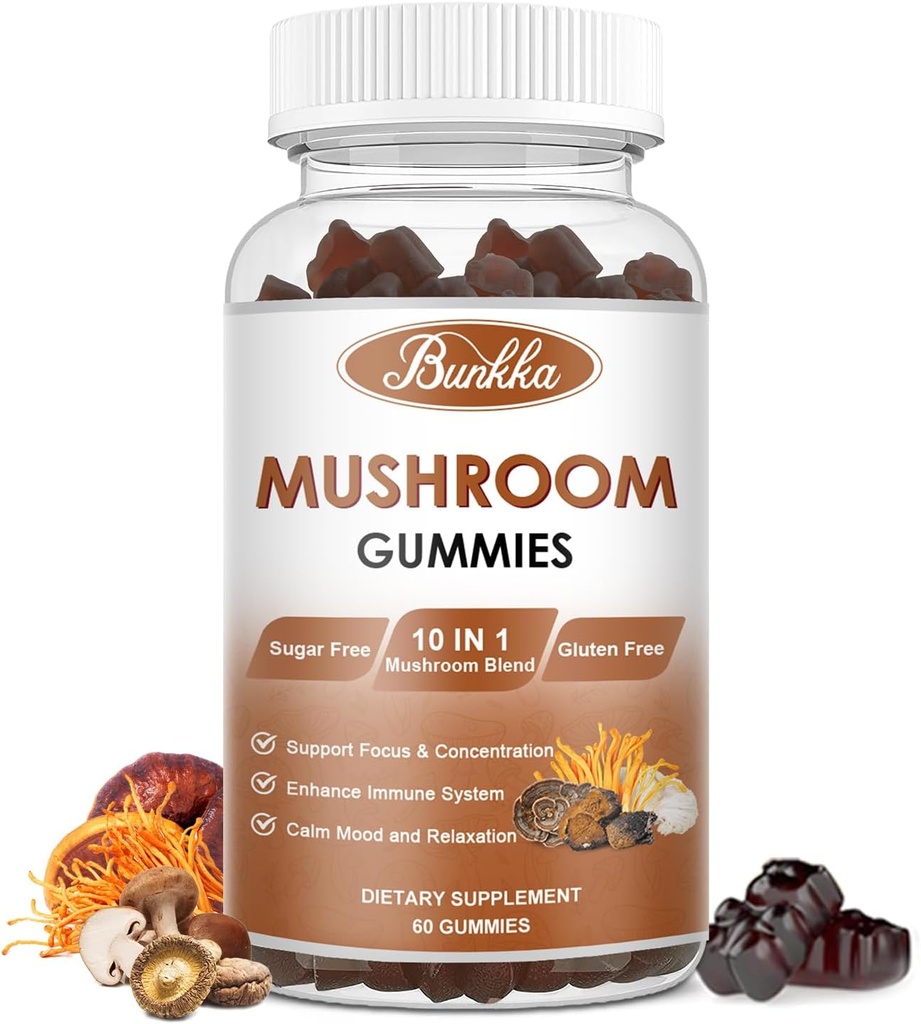 Organik Mushroom Gummies 10 Mix - Mushroom Kompleksi - Immune Support, Energy - Mushroom Supplement for Men & Women, 60 Gummies