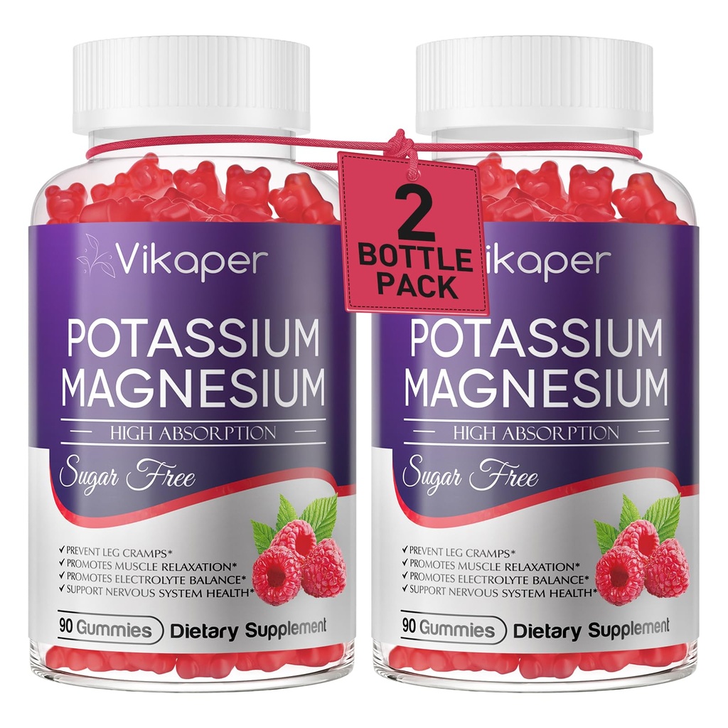 Potassium Magnesium Gummies 1200 mg for Adults Sugar-Free High Absorption Magnesium Glycinate Supplement,Supports Leg Cramps,Muscle,Heart Health,Non-GMO Magnesium Gummy Raspberry Flavor 180 Count