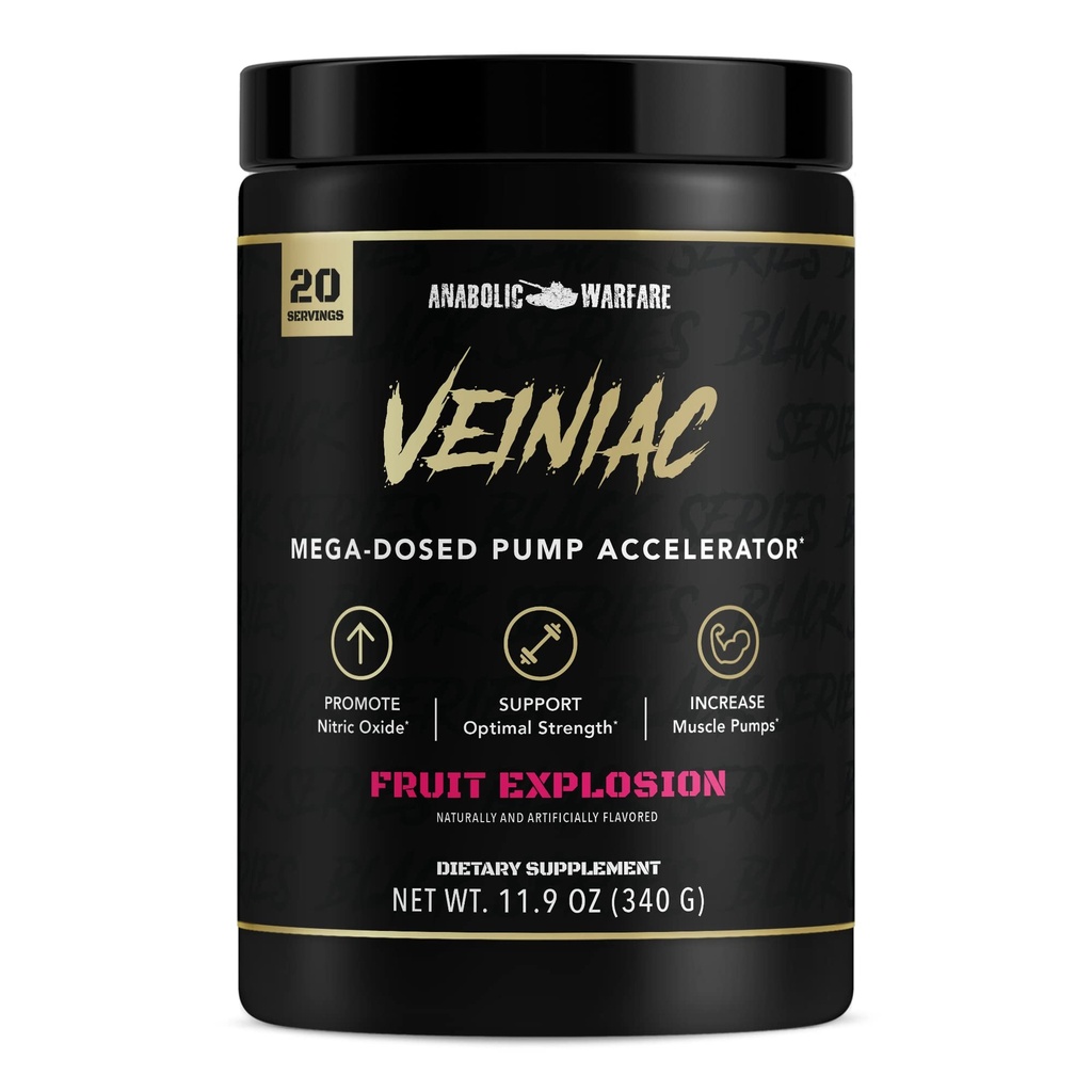 Erkeklik Veiniac Muscle Pump Activator Supplement Stimulant Free Pre-Workout with L-Citrulline, Betaine Anhidrus, & Ek AGMassTM, Arts Nitric Oksit*, Fruit Punch 20 Hizmetler
