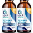 Liquid Collagen and Biotin, 2 Fl. Oz, Ultra-Strength Collagen Supplements for Women, Keto Friendly Biotin for Hair Growth Women, Nails, & Skin Vitamins B7 Collageno Peptides – Vanilla Flavor - 2 Pack