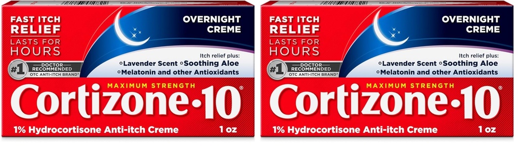 Cortizone 10 Maximum Strength Overnight Anti-Itch Cream, 1% Hydrocortisone Creme, Lavender Scent, 1 oz. (Pack of 2)