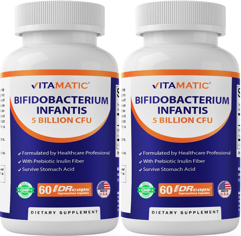 Vitamatic Bifidobacterium Infantis - 5 Billion per DR Capsule - 60 Count - Digestive Support - Made with Prebiotic Inulin Fiber - 2 Pack