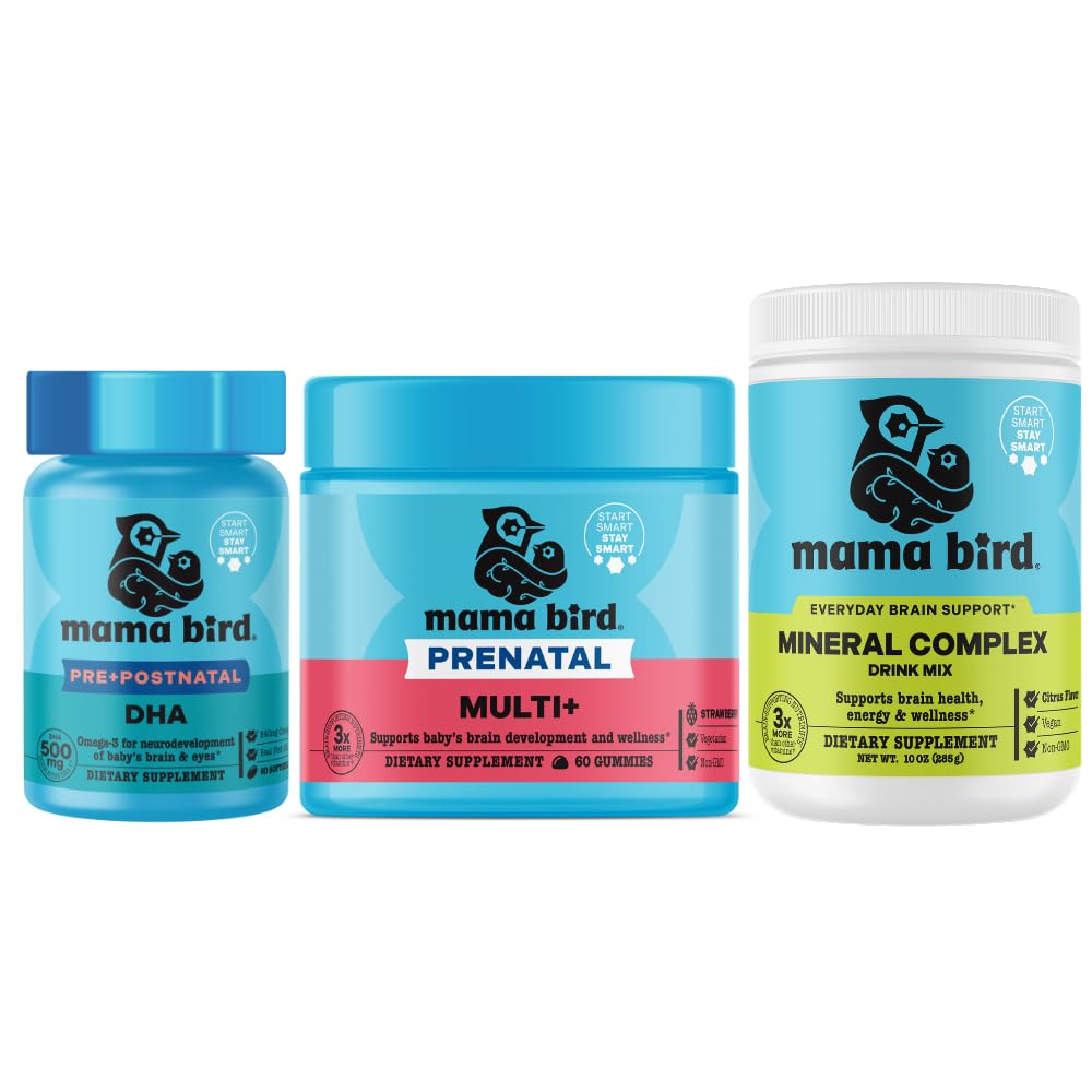 Best Nest Wellness Mama Bird Brain-First Prenatal Gummies Foundation Set - Choline, DHA & Prenatal Multivitamin Gummies - Methylfolate - Vegan, FSA Eligible - Dr. Formulated - 30 Servings