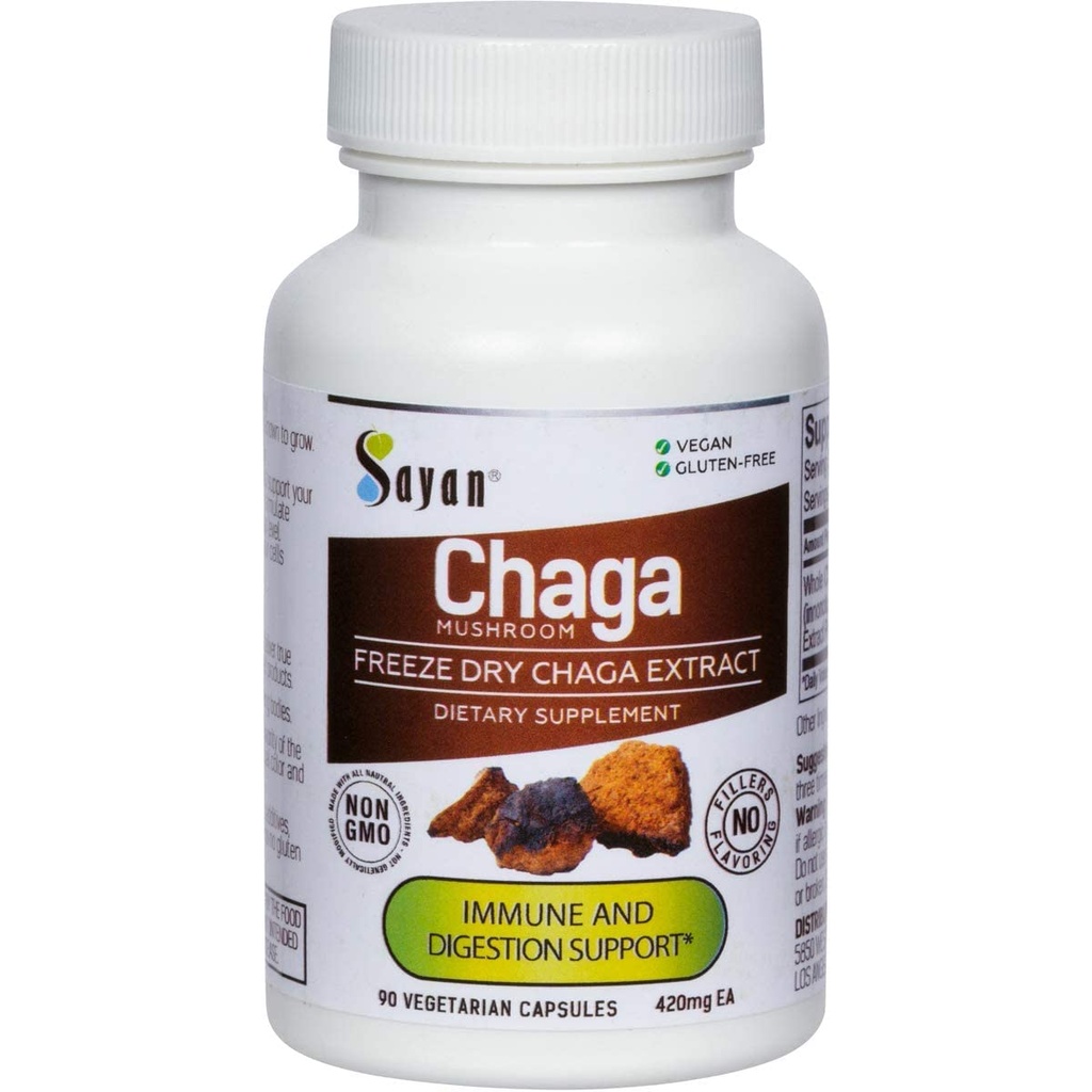 Sayan Sibirya Chaga Mushroom Extract - 90 Capsules /420 mg ea - Natural & Wild-Harvest Antioksi Supplement – Immune System Support & Regulate Body Functions – Vegan, Non-GMO, No Fillers veya Katkılar