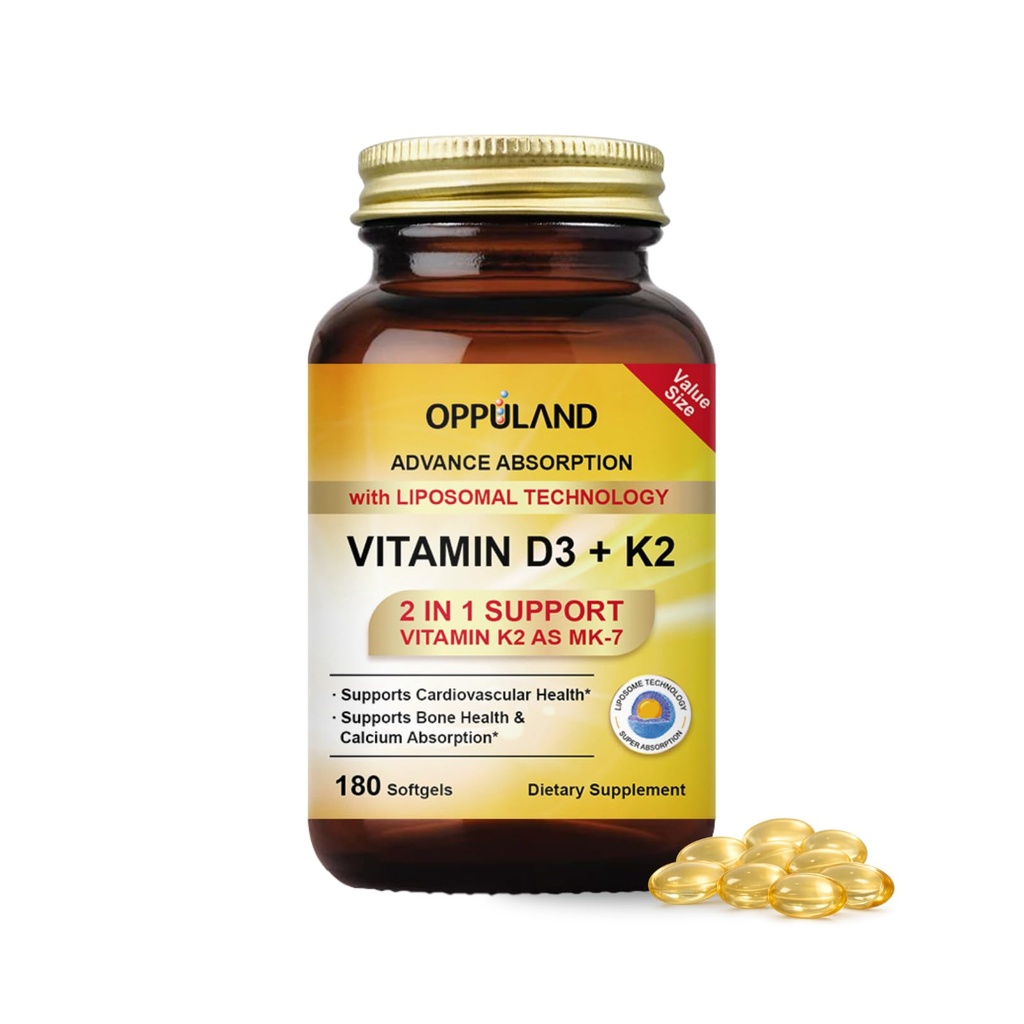 D3 Vitamini + K2 5000 İ - Liposomal Teknolojisi Gelişen Absorpsiyon için - MK-7 Vitamin K2 100mcg - Supports Bone &dis Metabolism - D3K2 Supplement for Men & Women - 180 Softgels