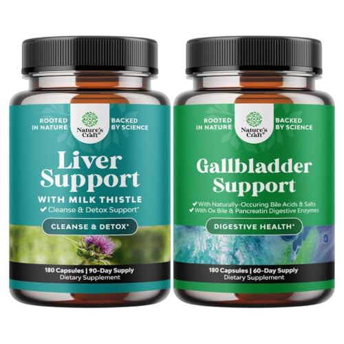 Bundle of Liver Cleanse Detox & Repair - Silymarin Milk Thistle with Dandelion Root Choline Beetroot & Artichoke Extract and Ox Bile Salts for Gallbladder Support with Pancreatin Digestive Enzymes Ox