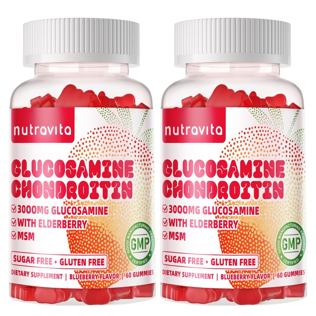 Nutravita Glucosamine Chondroitin Gummies with MSM & Elder Ekstra Güçlü - Ortak Destek, Antioksi Immune Support Supplement for Yetişkinler, Men & Women. 120 Strawberry Chews