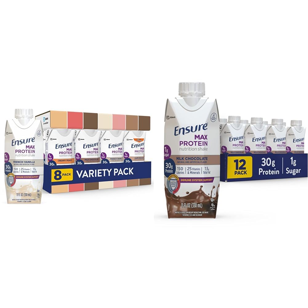 Ensure Max Protein Nutrition Shakes, Variety Pack, With 30g of Protein & Max Protein Nutrition Shake with 30g of Protein, 1g of Sugar
