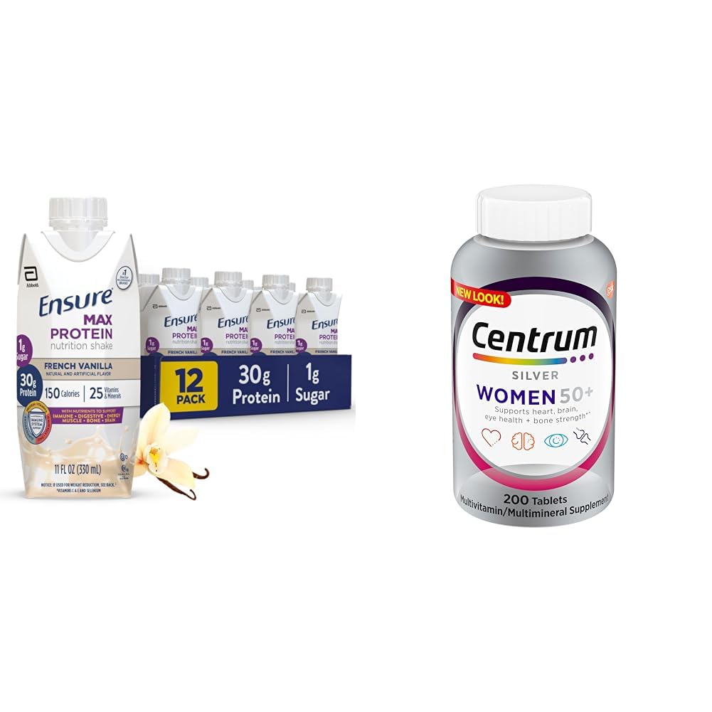 Ensure Max Protein Nutrition Shake with 30g Protein & Centrum Silver Women's Multivitamin for Women 50 Plus with Vitamin D3, 200 Ct