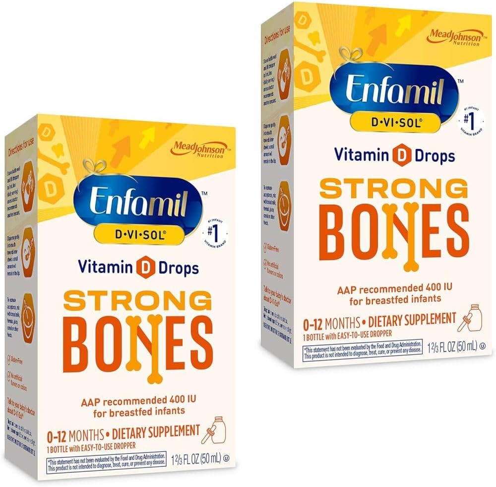 Enfamil Bebek Vitamin D-Vi-Sol Sıvı Vitamin D Drops, Güçlü Dişler ve Bone Development, 50mL Şişe (Pack of 2)