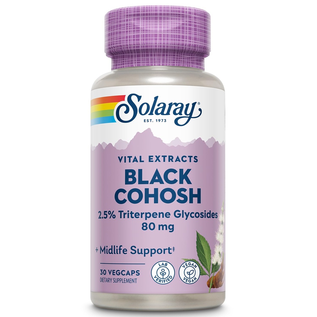 SOLARAY Black Cohosh Root Extract 80 mg | Bir Günlük Kadın Sağlığı ve Menopause Destek Tamam | Non-GMO, Vegan & Lab Doğrulandı | 30 VegCaps