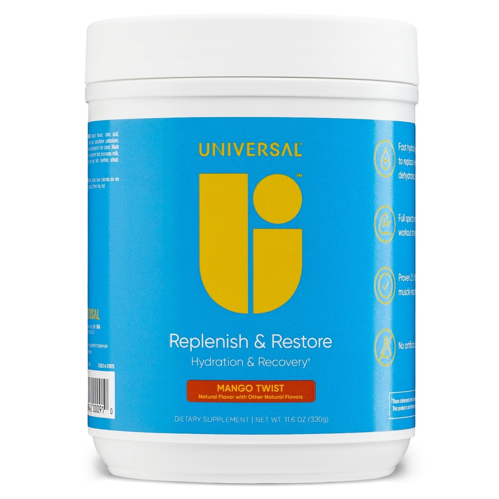 Universal U Replenish & Restore Toz, Hydration & Recovery, Kas Onarım ve Büyüme, Özel Dosing, L-Lysine, L-Glutamine, L-Tryptophan, Yapay Flavors, 30 Hizmet (Mango Twist)