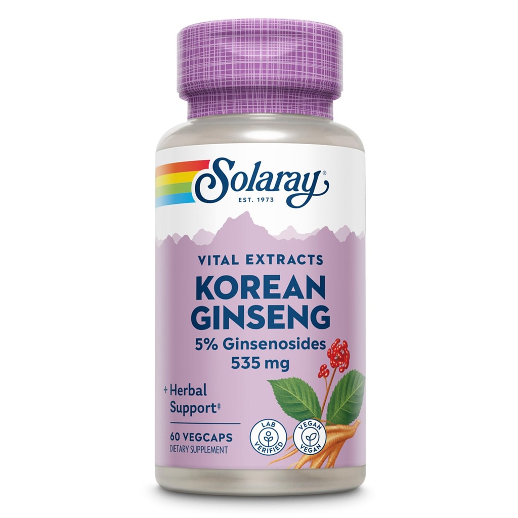 SOLARAY Kore Lenfo Kökleri - Occasional Stres, Enerji ve Fiziksel Endurance -% 5 Ginsenosides - Vegan, Lab Onaylandı - 60 Hizmet, 60 VegCaps
