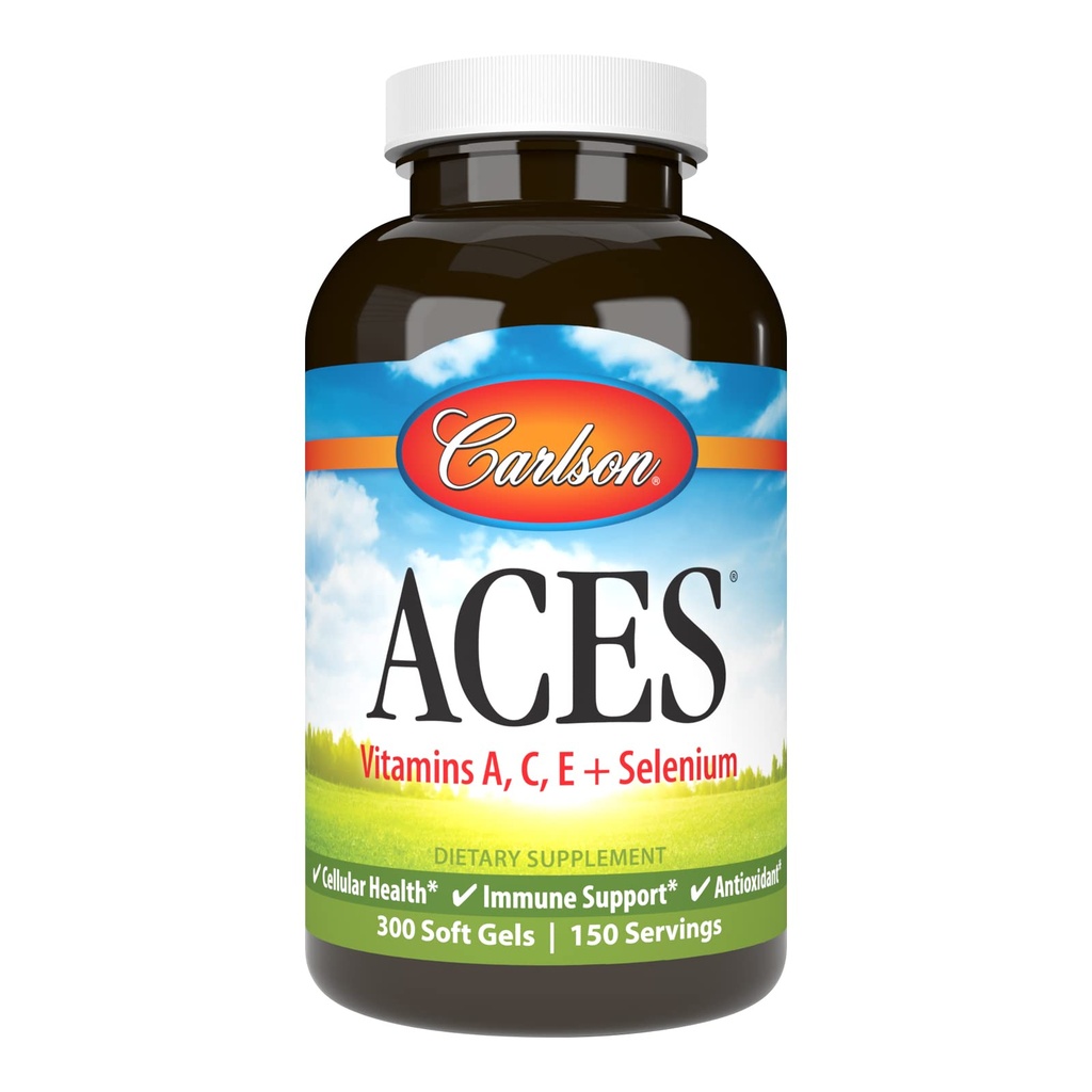 Carlson - ACES, Vitaminler A, C, E + Selenium, Hücre Sağlığı ve Immune Desteği, Antioksi, 300 Softgels