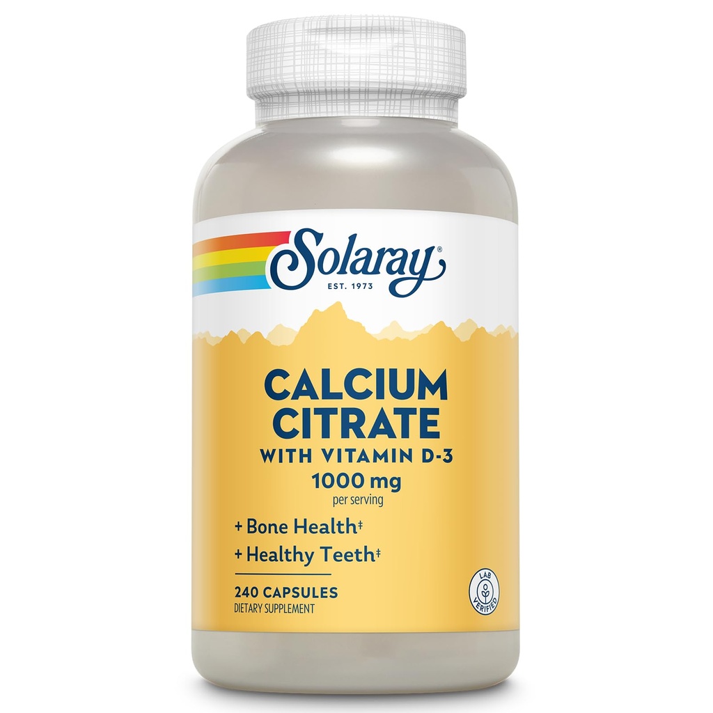 Solarayuba Citrate w/Vitamin D3 1000 mg, Sağlıklı Kemikler ve Dişler, Kalp, Kas & Nerve Destek, 60 Serv, 240 VegCaps