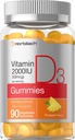 Horbäach Vitamin D3 2000iu Gummies | 90 Kont | Vejetary | Pineapple Flavor | 50 mcg | Non-GMO, Gluten Free Vitamin D Supplement D Supplement