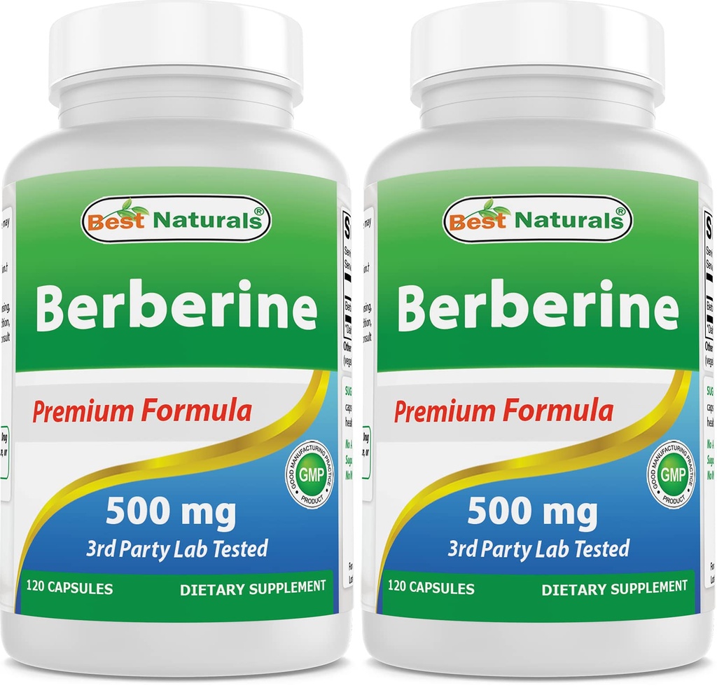 En İyi Doğallar Berberine 500 mg 120 Capsules - Destekler Immune Function, Cardiovascular & Gastrointestinal Function (120 Count (Pack of 2))