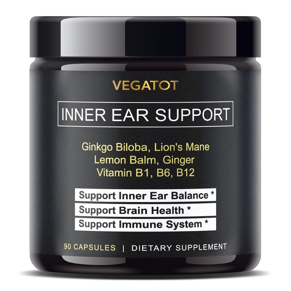 VEGATOT Vertigo Supplement *USA Made and Tested * İç Kulak Supplement with Ginkgo Biloba Lion's Mane Lemon Balm Ginger VIT B1, B6, B12- for Dizziness Spinning Inside Ear Balance Supplement