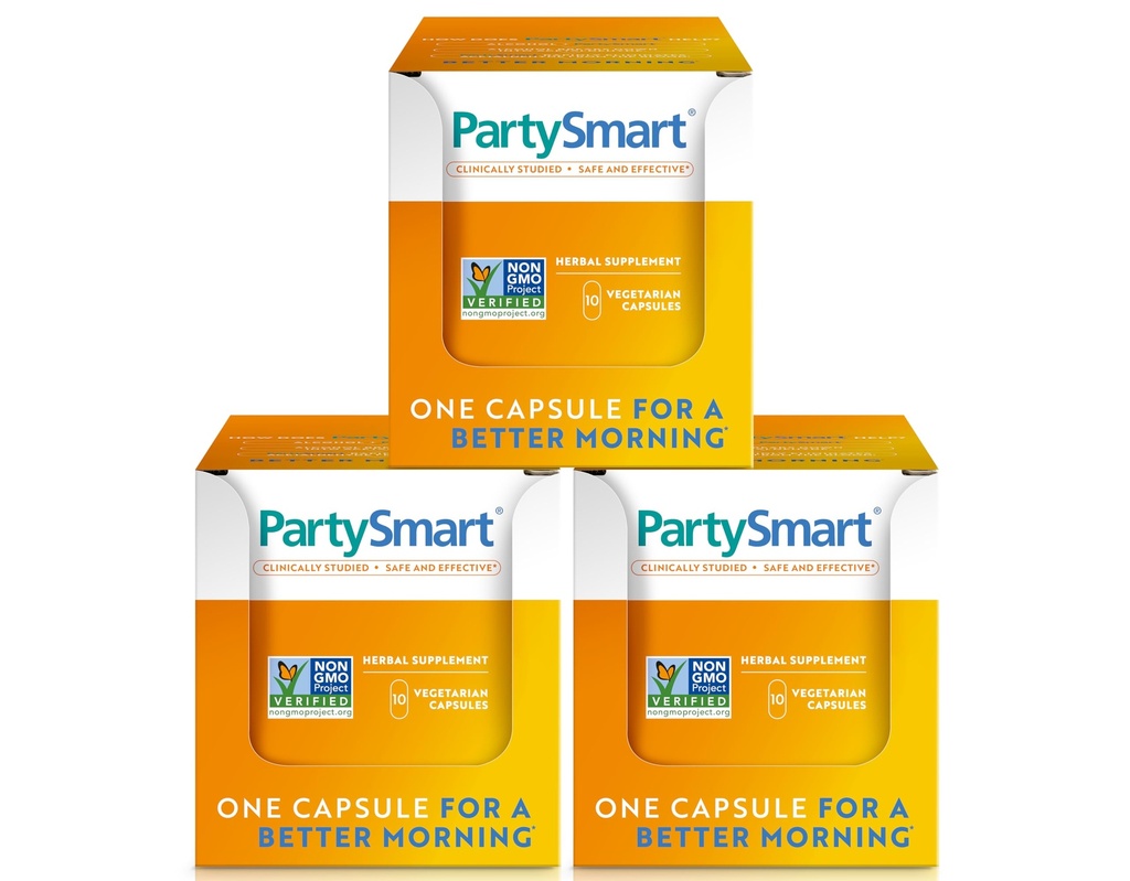 Himalaya PartisiSmart, 10 Bireysel Capsules - İçmeden Daha İyi Bir Sabah için Alkol Dağılı Canlı Destek - Bitki bazlı, Vegan, Non-GMO, Gluten Free, Klinik olarak Studied (Pack of 3)