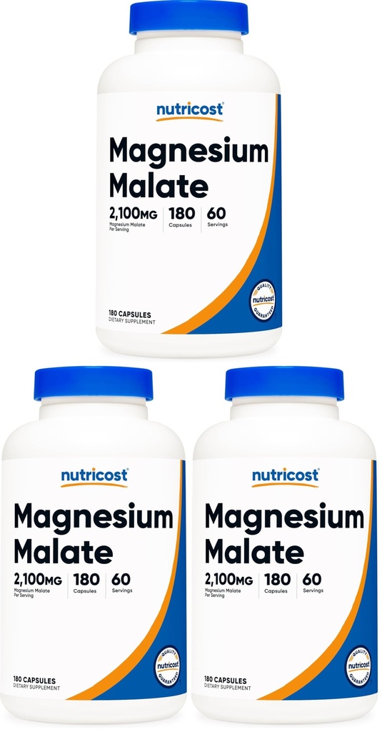 Nutricost Magnesium Malate 2,100mg, 180 Capsules - Vegetarian, Non-GMO, Gluten Free (Pack of 3)