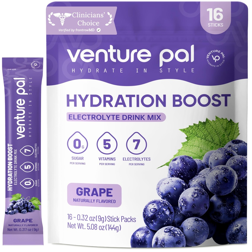 Venture Pal Sugar Free Electrolyte Toz Paketleri - Sıvı Günlük IV Hızlı Hydration & Parti Recovery için Mix | 5 Vitamin & 7 Elektrolytes / Keto Friendly | Non-GMO | sertifikalı Vegan | 16 Sticks