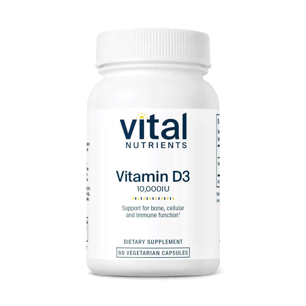 Vital Nutrients D 10000 IU | Vitamin D3 Tamam | Sağlıklı Kemikler, Dişler, Kaslar*| Hücreler & Immune Function |dis Abxia | Gluten, Dairy and Soy Free | 60 Capsules