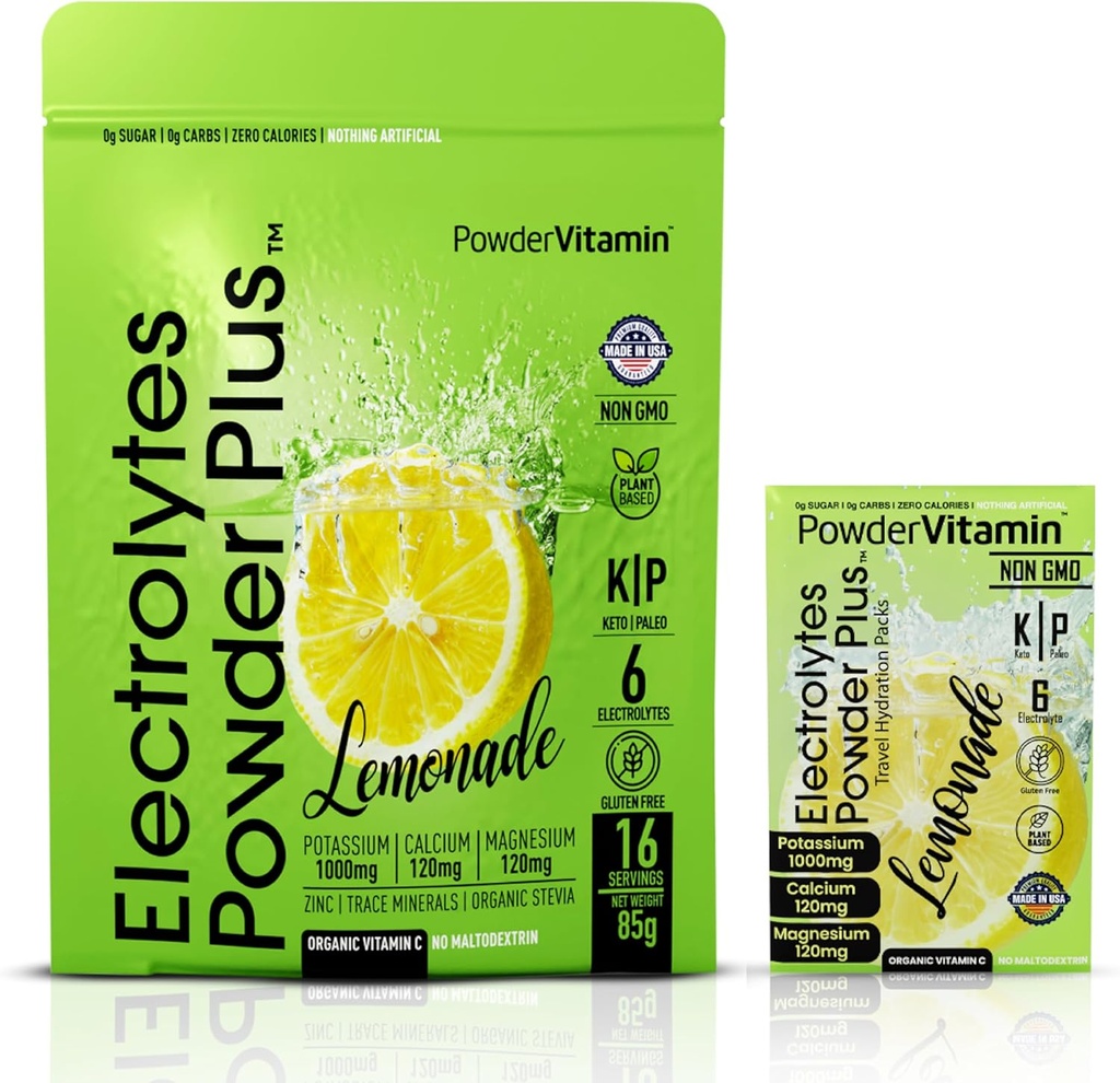 TozVitamin Electrolytes Toz Plus, Keto, Lemonade, Sugar Free, Pink Himalaya Tuz, 1000 mg Pyum, 120 mgo, 120 mg Magnezyum, Non-GMO, Zero Calories, (16 Hydration Packets)