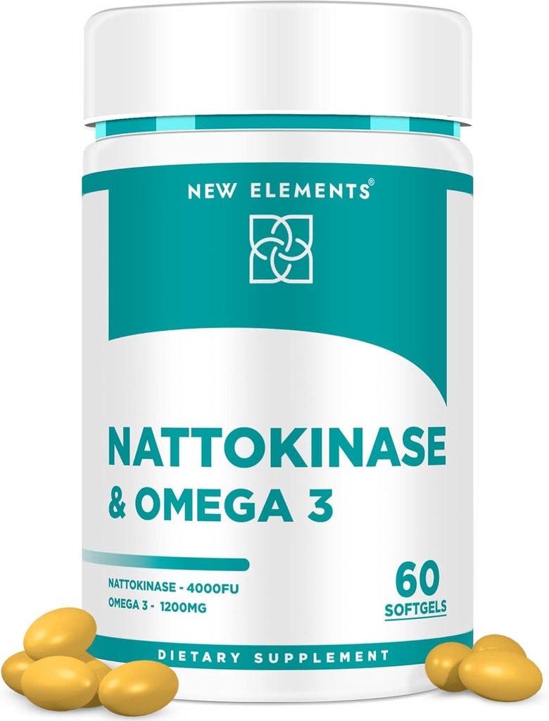 Omega 3 Fish Oil 1200mg with Nattokinase Supplement 4000 FU Organik | DHA | EPA | Nattokinase Derived from Japanese Natto | Cardiovascular and Circulatory Support | Heart Health Support | 60 Softgels