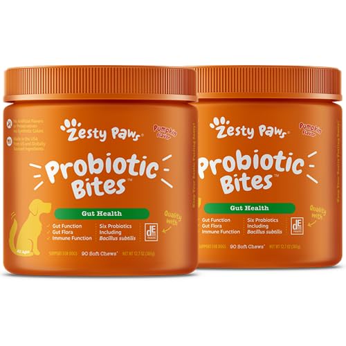 Zesty Paws Probiotics for Dogs - Digestive Enzymes for Gut Flora, Digestive Health, Diarrhea & Bowel Support - Clinically Studied DE111 - Dog Supplement for Pet Immune System – Pumpkin – Pack of 2