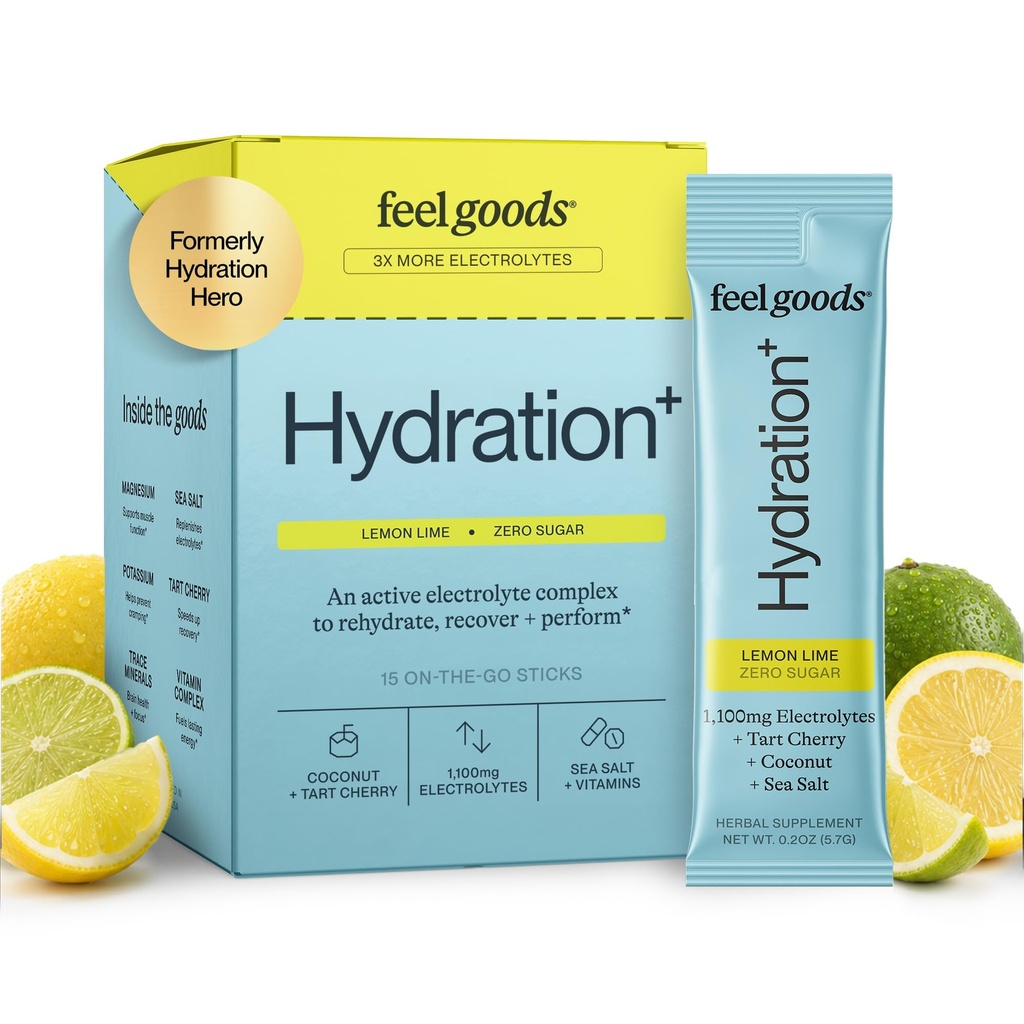 Goods Hydration Hero, 1000 mg Electrolytes Toz, Sugar Free, Magnezyum, Organik Aloe Vera, L Theanine, C & B12, GMO, Keto, Vegan, Electrolyte Packets | Lemon Lime, 15 Count