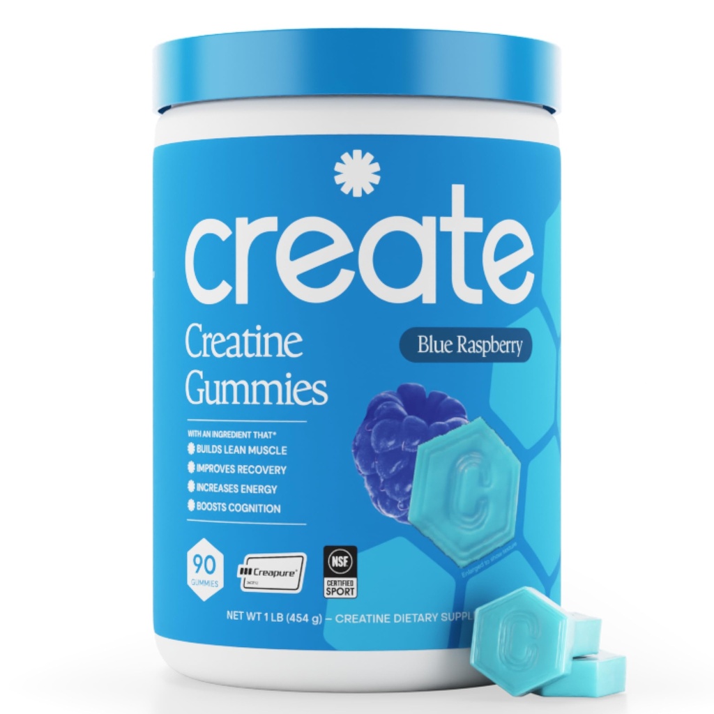 Erkekler ve Kadınlar için Kreat Kandilleri, Güçlendiricisi ve Endurance, Anti-Melting Formula, Vegan, Gluten-Free, Non-GMO, Gluten-Free, Non-GMO, 1.5g of Tinatine per Gummy (Mavi Raspberry, 90 ct)