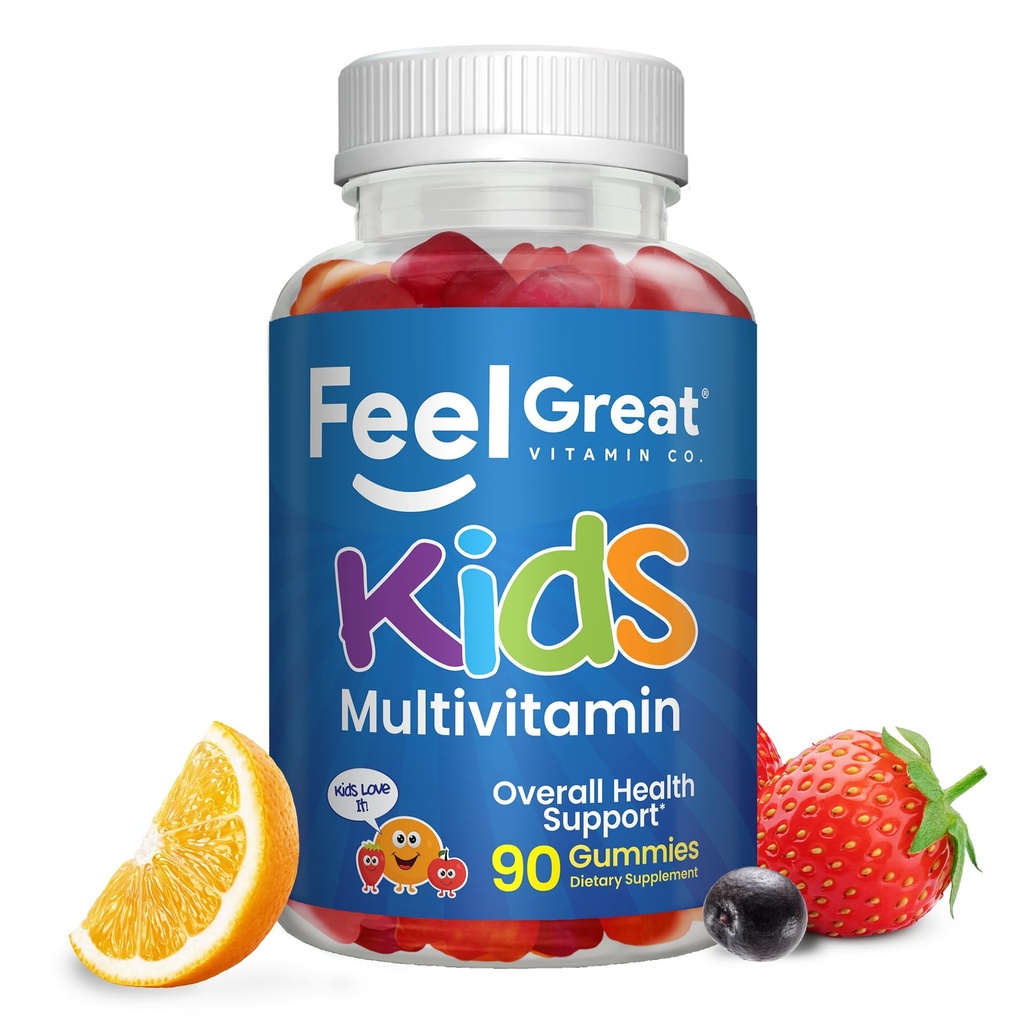 Feel Great Kids Multivitamin Gummies | Citrus & Strawberry Flavored Vitamins for Kids | Multivitamin Gummies with Vitamin D for Bone, Muscle & Immune Support | Chewable Vitamins | 45-Day Supply