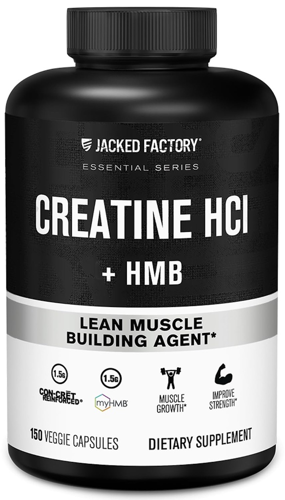 Jacked Factory Tinatine HCL + HMB Capsules - Synergistic CON-CRET, myHMB, & Vitamin D Formula for Improv growth, Strength, & Reduced Muscle Breakdown - 150 Capsules - Synergistic CON-CRET, myHMB, & Vitamin D Formula for Improv growth, Strength, & Reduced Muscle Breakdown - 150 Capsules