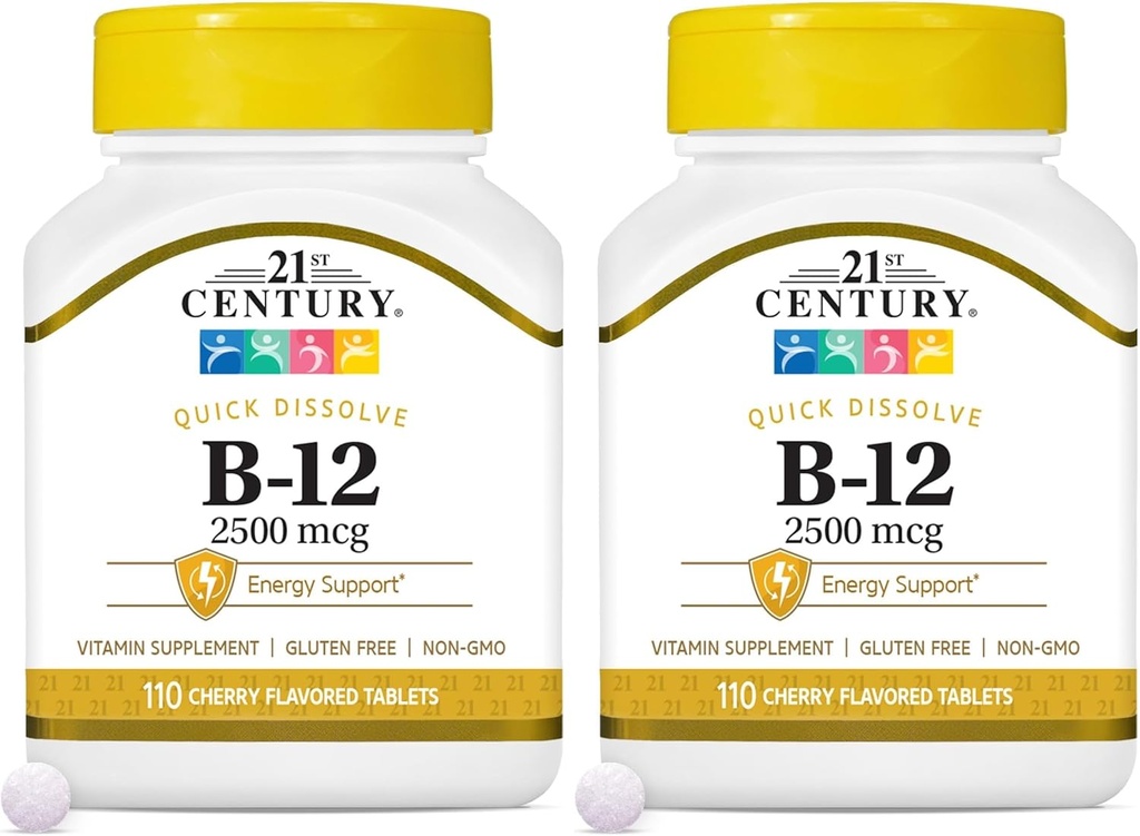 21. Yüzyıl B 12 2500 mcg Sublingual Tabletler, 110 Kont (Pack of 2)
