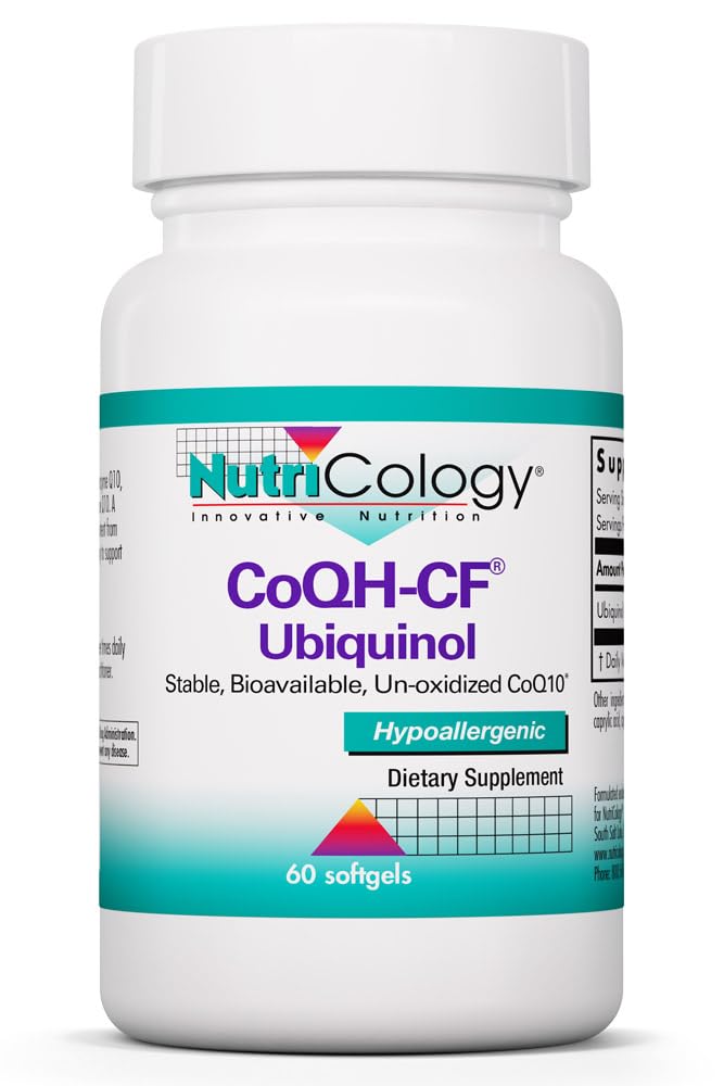 Nutricology CoQH-CF Ubiquinol 100 mg Supplement - Un-O oksited CoQ10, Supports Cardiovascular Health, Immune System Support, Stable, Bio available, Softgels - 60 Count